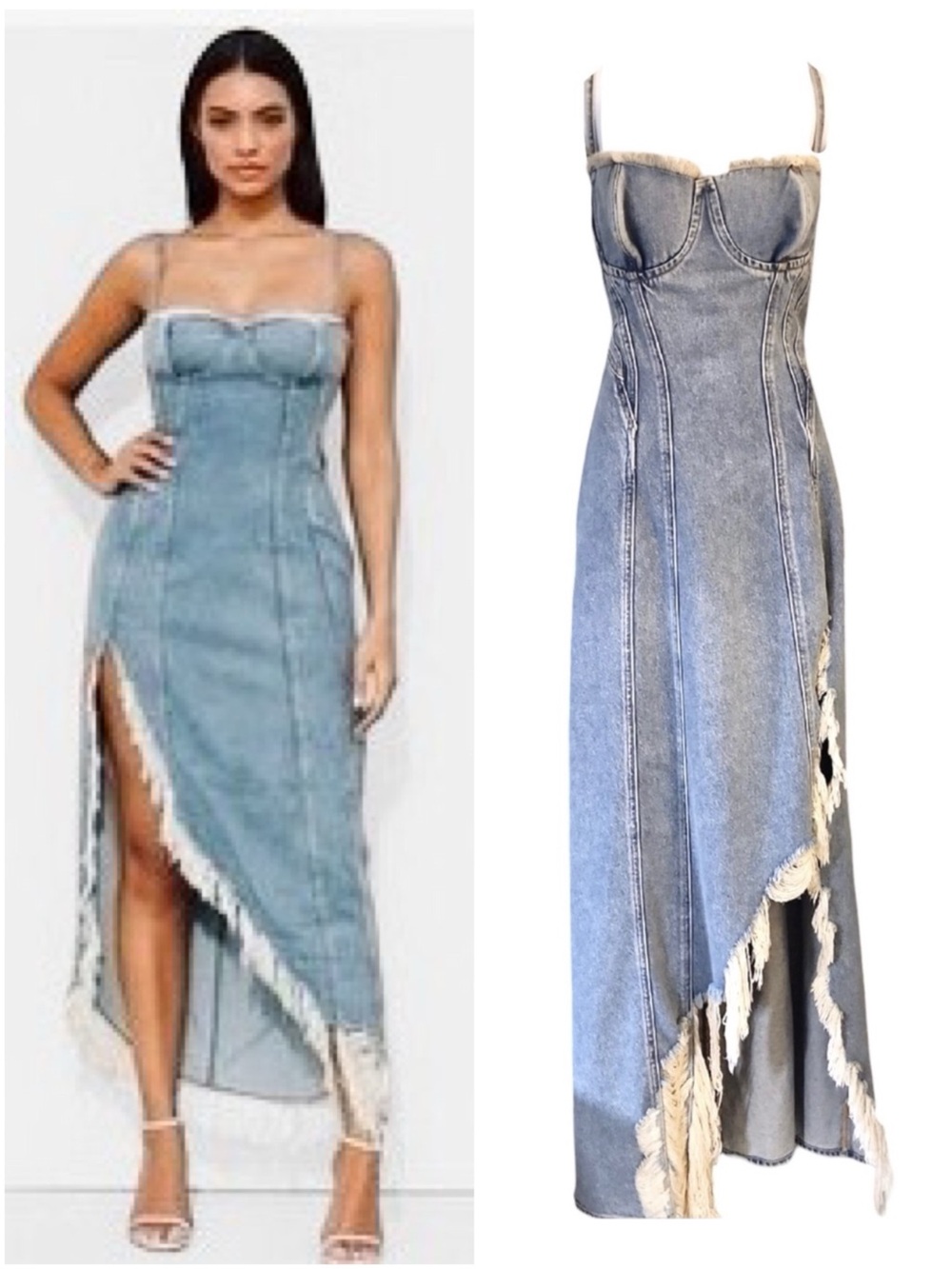 NWT Good American Monroe Distressed Twisted Denim Maxi Dress with Bustier